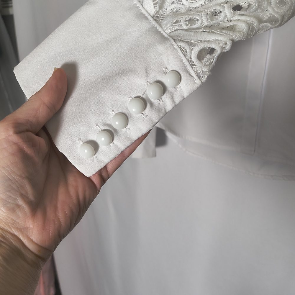 SHEIN White Lace Sleeve Blouse - Picture 9 of 10